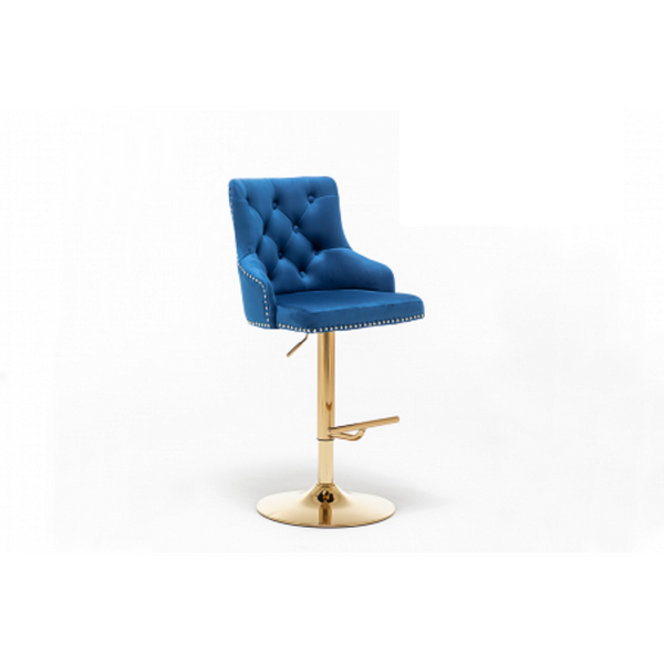 English Elm Adjustable Velvet Swivel Barstools with Gold Base Nail Head Glam Set of 2 B011P496279