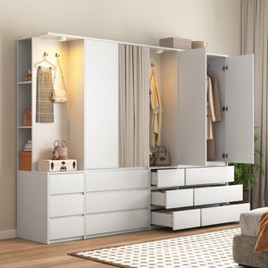 English Elm 8 Drawer Tall Chest Slim Particleboard Build Smooth Gliding Storage for Bedroom Closet White W409S00008