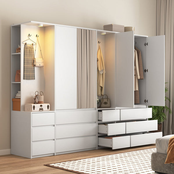 English Elm 8 Drawer Tall Chest Slim Particleboard Build Smooth Gliding Storage for Bedroom Closet White W409S00008