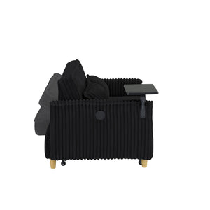 English Elm The pull-out and push-in corduroy sofa with convertible bed, movable tabletop and built-in USB ports Black W3371P316046