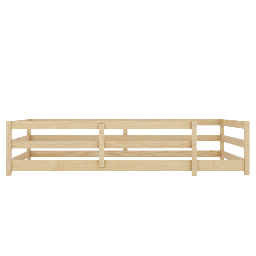 English Elm Twin Pine Montessori Floor Bed for Kids with Safety Fence, Low Profile Twin Frame, Natural Finish W1820P331919