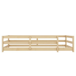 English Elm Twin Pine Montessori Floor Bed for Kids with Safety Fence, Low Profile Twin Frame, Natural Finish W1820P331919