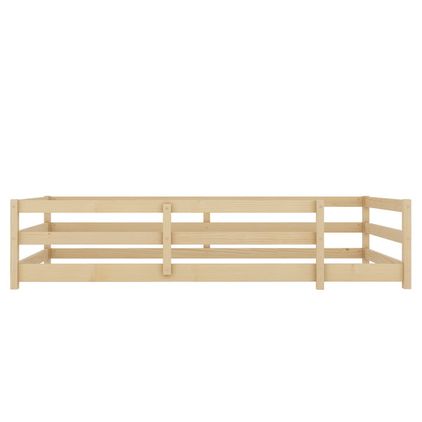 English Elm Twin Pine Montessori Floor Bed for Kids with Safety Fence, Low Profile Twin Frame, Natural Finish W1820P331919