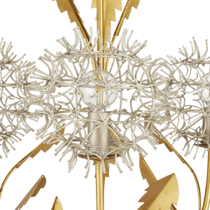 Dandelion Silver & Gold Pendant - Handcrafted Wrought Iron Floral Light Fixture with Unique Design