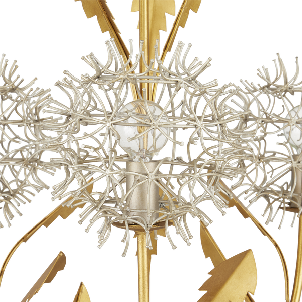 Dandelion Silver & Gold Pendant - Handcrafted Wrought Iron Floral Light Fixture with Unique Design