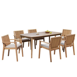 English Elm Christopher Knight Home® - 7-Piece Acacia Wood Outdoor Dining Set with 70.75" Table, 6 Removable-Cushion Chairs, Durable Design N779P236677N_N779P234497B-3