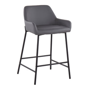 English Elm Daniella Industrial Counter Stool Set Of 2 - Black Metal Frame With Grey Faux Leather Upholstery B202S00044