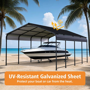 English Elm 12x20 Galvanized Steel Carport Heavy Duty Shelter for Vehicles with Powder Coated Roof W3213S00001