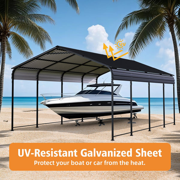 English Elm 12x20 Galvanized Steel Carport Heavy Duty Shelter for Vehicles with Powder Coated Roof W3213S00001
