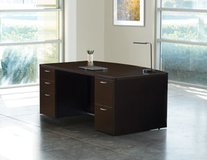 OSP Home Furnishings Napa Bow Top Executive Desk with Curved Edge and Spacious Ergonomic Work Surface Espresso NAPESP-TYP1