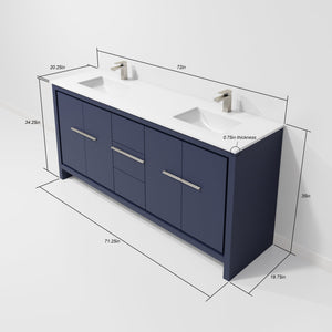 English Elm Navy Blue Double Bath Vanity With Cultured Marble Top, Gun Metal Faucet & Ample Storage Solutions B2731P259501
