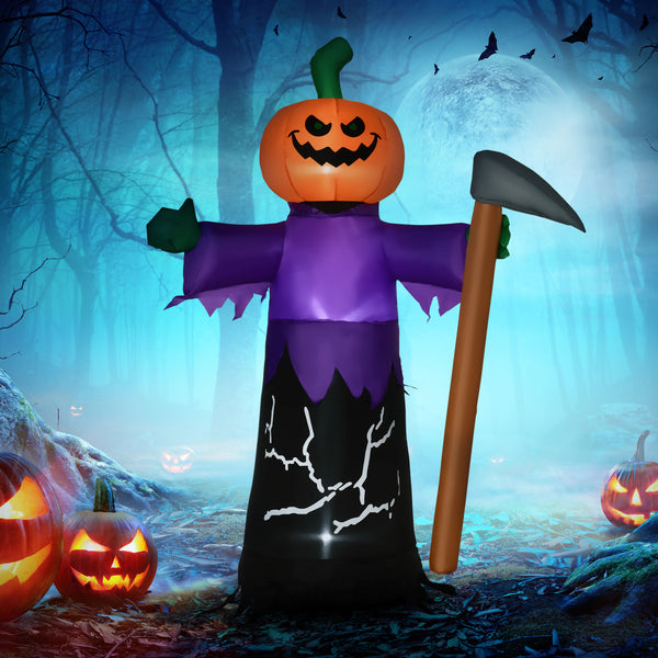 English Elm Outsunny Inflatable 5ft Pumpkin Grim Reaper with Bright LED Lights, Waterproof Yard Décor for Halloween Purple W2225P217525