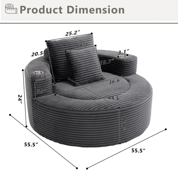 English Elm Round Cloud Sectional Sofa Bed with Memory Foam Cushions for Studio Living Spaces Dark Grey W3224P444286