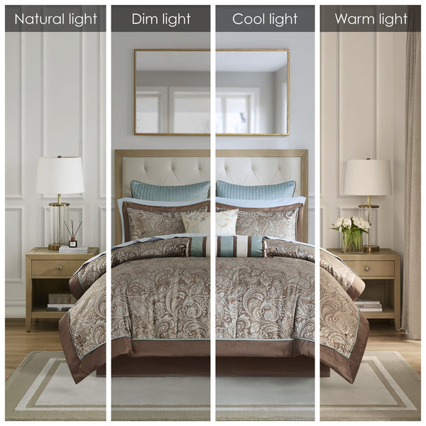 English Elm 12 Piece Comforter Set - Luxurious Cotton Sheets & Reversible Jacquard Paisley Design, Cal King B035128825