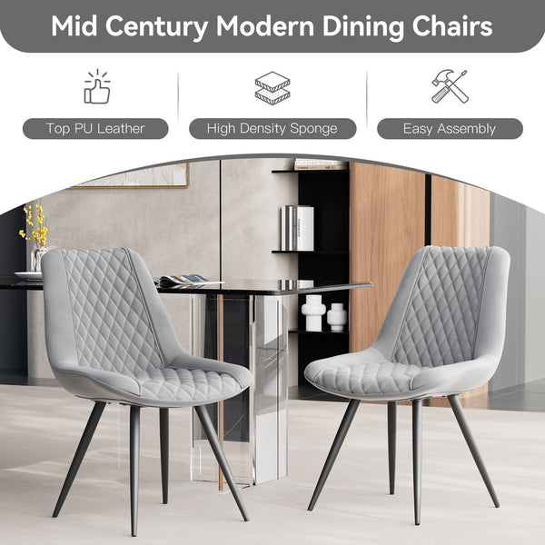 English Elm Modern Dining Chairs Set Of 2 - Ergonomic Pu Leather With Metal Legs, Stylish & Durable For Dining T3950P394500