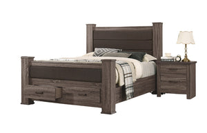 English Elm Modern Eastern King Storage Bed Linen Upholstered Headboard Warm Brown Finish B011S02117