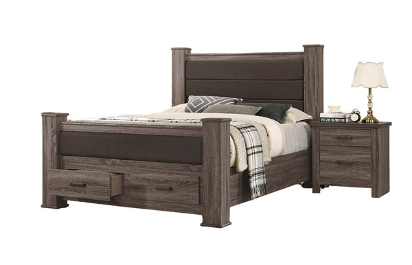 English Elm Modern Eastern King Storage Bed Linen Upholstered Headboard Warm Brown Finish B011S02117