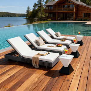 English Elm Modern Acacia Wood Outdoor Chaise Lounge Slatted Reclining Poolside Sun Chair Dark Gray,White N770P281696G_65429.00CUSH