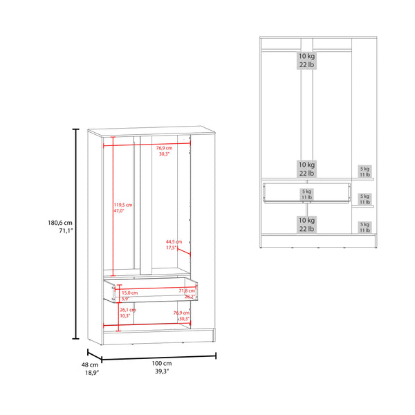 English Elm Wenge 3-Door Wardrobe with Drawer, Open Side Shelf & Hanging Rods — Deep Finish, Durable Storage B062S01382