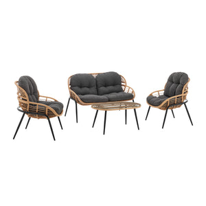 English Elm Pine 4-Piece Conversation Set with UV-Resistant Waterproof Fabric, Removable Cushions & Glass Top Grey B365P397655