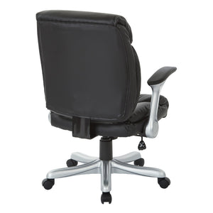 OSP Home Furnishings Executive Bonded Leather Office Chair with Lumbar Support Padded Arms and Ergonomic Tilt Silver/Black ECH8967R5-EC3