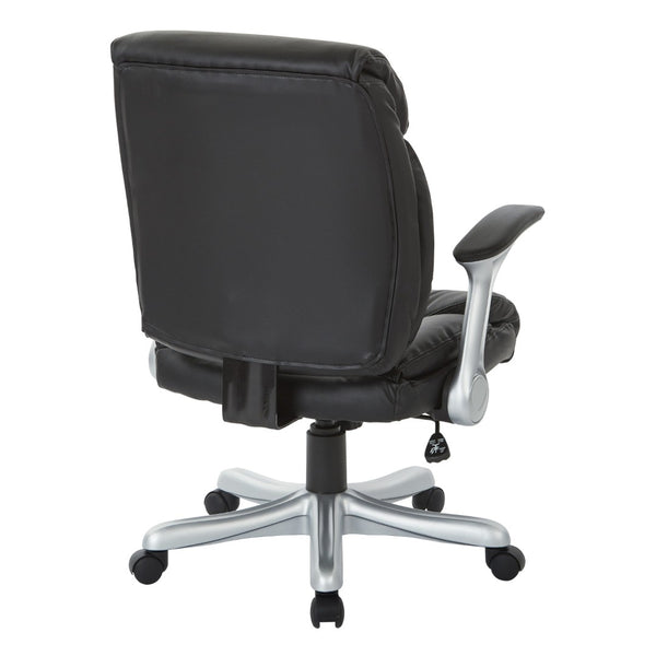 OSP Home Furnishings Executive Bonded Leather Office Chair with Lumbar Support Padded Arms and Ergonomic Tilt Silver/Black ECH8967R5-EC3