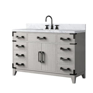 English Elm White Oak 48" Single Bath Vanity With Carrara Marble Top, Chrome Faucet & Ample Storage Solutions B2731P259831-GIGA