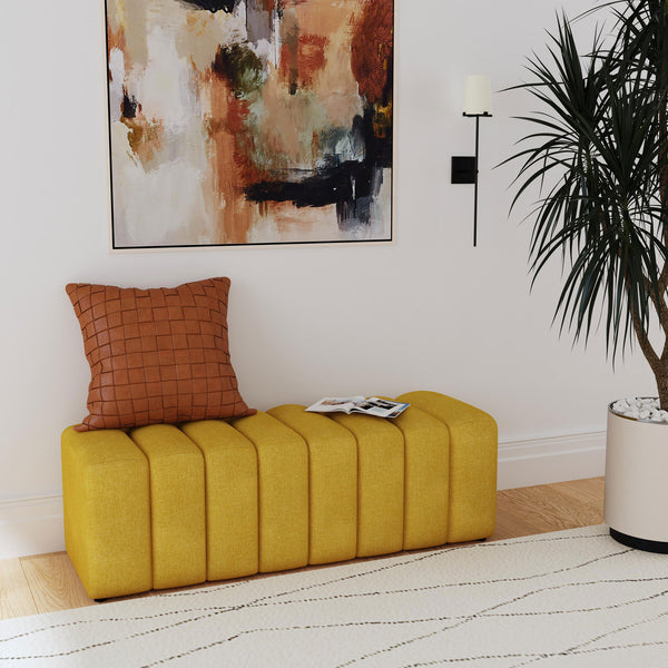 English Elm DelSur Mustard Yellow Upholstered Tufted Accent Bench — Curved Backless Design, Plush Modern Seating Elegance B062P299968