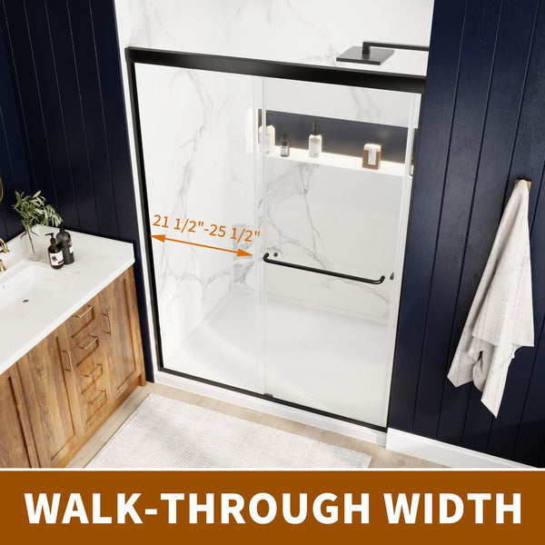 English Elm 50in. Barn Style Sliding Shower Door Matte Black Anodized Frame with Tempered Clear Glass W637123851