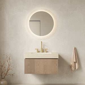 English Elm Muri Floating Bathroom Vanity Plywood Cabinet Sintered Stone Top Ceramic Basin W2615S00618