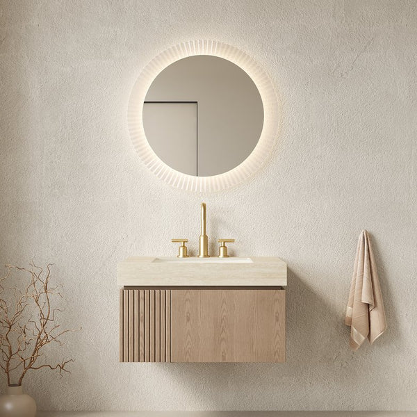 English Elm Muri Floating Bathroom Vanity Plywood Cabinet Sintered Stone Top Ceramic Basin W2615S00618