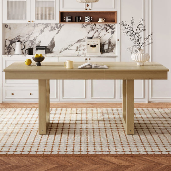 English Elm 60"-78" Farmhouse Rubberwood Dining Table Seats Eight with Removable Leaf Natural N752P272062N