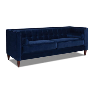 English Elm Jennifer Taylor Home - Jack 84" Modern Tuxedo Tufted Sofa in Plush Velvet with Shelter Arms, Reversible Cushions, Pillows Navy Blue B2719P238403