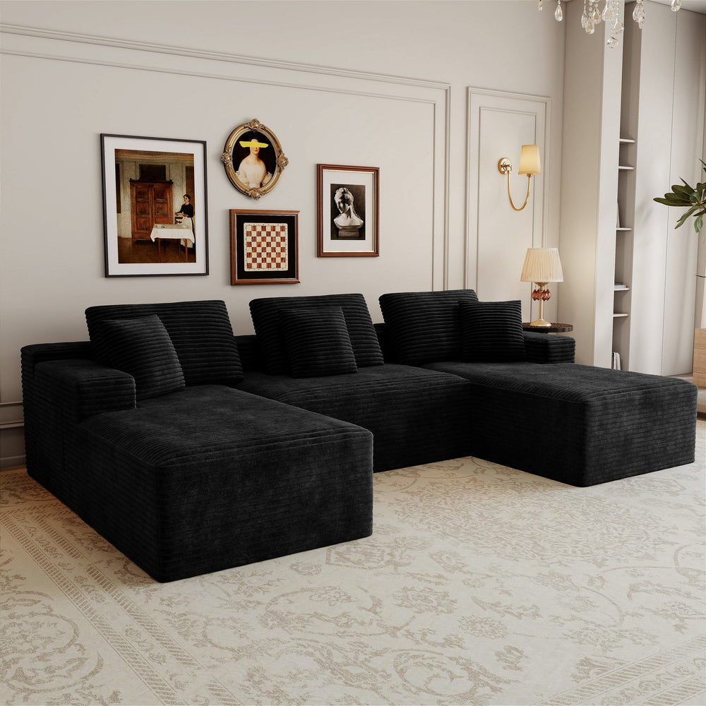 English Elm 118.1*68.9"modular Six Piece Corduroy Sectional Sofa No Assembly Plush Living Room W3819S00156