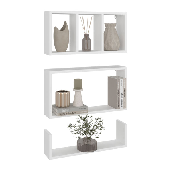 English Elm Trego Floating Wall Shelves Set of 3 in White — Minimalist Durable Particleboard Storage Display B070P374514
