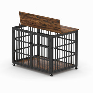 English Elm Furniture style dog crate with sturdy steel frame, particle board top for 150lb storage, fits dogs up to 70lb Rustic Brown W1162119831