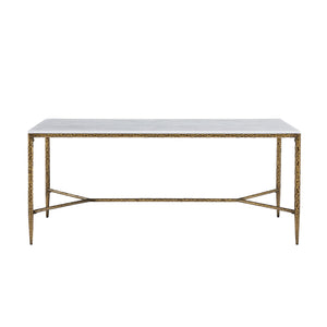 English Elm 6-seater Faux Marble Dining Table with Hammered Iron Brass Accent Legs Modern Loft Forged Brass N771P392428Z