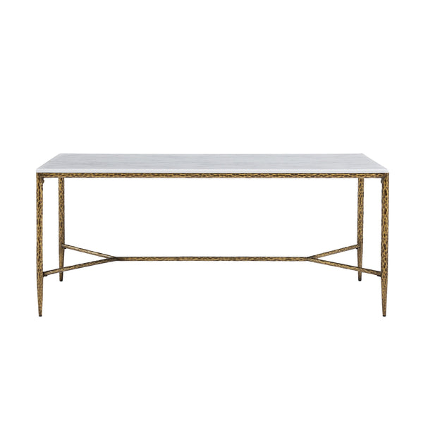 English Elm 6-seater Faux Marble Dining Table with Hammered Iron Brass Accent Legs Modern Loft Forged Brass N771P392428Z