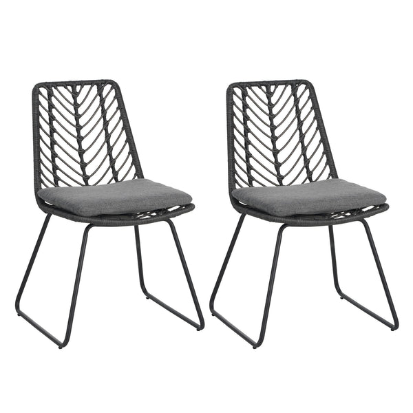 English Elm Christopher Knight Home® - DEJA Rattan Patio Chairs (2-Pack) with Gray Cushions, Iron Frame, 300 lb Capacity, Quick Assembly N762P240764E