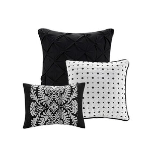 English Elm 7 Piece Cotton Comforter Set - Elegant Black Queen Collection With Damask Design & Luxury Accents B03597261