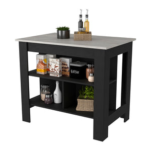 English Elm Brooklyn Kitchen Island with Spacious Top, Three Concealed Shelves, Legroom for Stool, Multicolor B128P148877