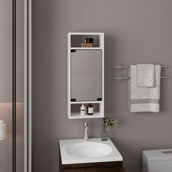 English Elm Medicine Compact Wall-Mounted Cabinet with Mirrored Door and 5 Shelves, Engineered Wood Durable Storage White 33.46 L x 16.93 W x 4.33 H B097P350306
