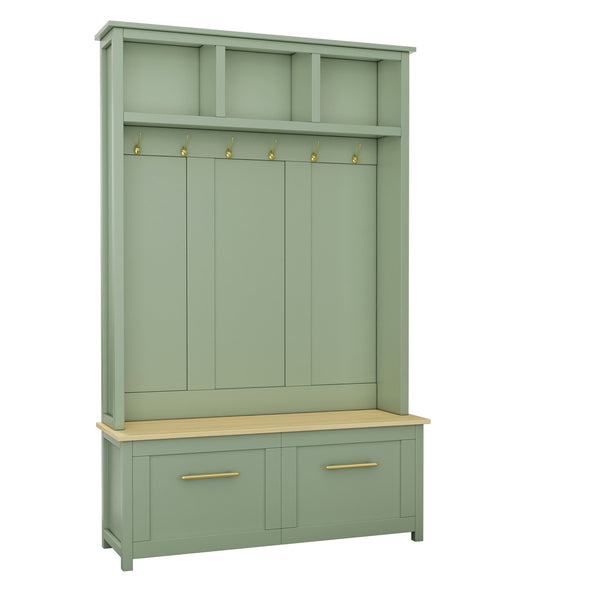 English Elm On-trend Entryway Hall Tree with Gold Hooks Bench Drawers and Shoe Cabinet Storage Mint Green N721S000056M-1