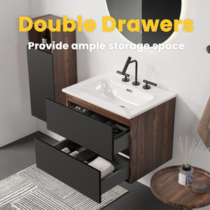 English Elm Gloria Floating Bathroom Vanity Walnut Black Ceramic Sink Soft Close Drawers W1865S00198