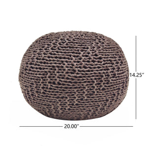 English Elm Christopher Knight Home® - HAZEL Pouf Modern Knit Weave Fabric Ottoman Stool — Textured Round Accent Seat, 20" x 14" Sized Light Brown 60495.00BEI