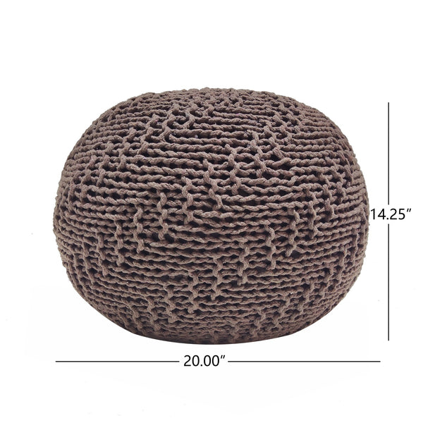 English Elm Christopher Knight Home® - HAZEL Pouf Modern Knit Weave Fabric Ottoman Stool — Textured Round Accent Seat, 20" x 14" Sized Light Brown 60495.00BEI