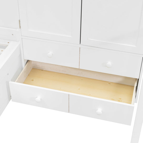 English Elm Twin Bunk Bed with Wardrobe Drawers Hydraulic Lift Shelves Kids Storage White LT000666AAK-1