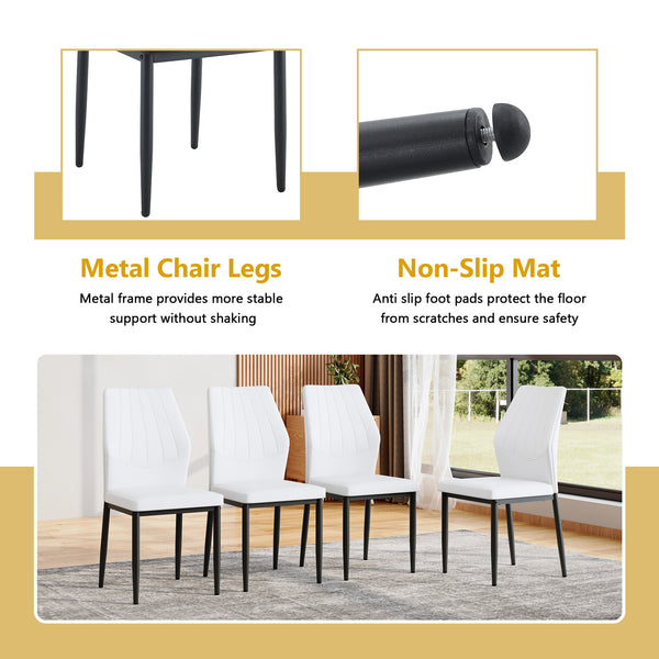 English Elm Table Set Oval Tempered Glass 71 Inch Top with Eight Faux Suede Chairs Modern Dining Black,Transparent,White W1151S04758