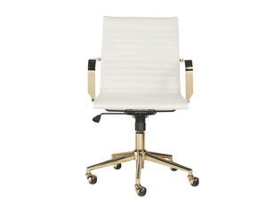 Sunpan Jessica Office Chair - Glamorous Faux Leather Design with Polished Gold Frame for Stylish Mobility Snow