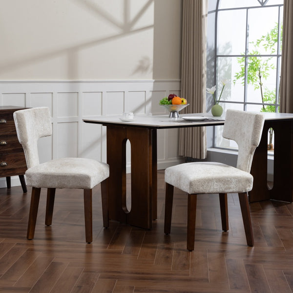 English Elm Mid Mid Century Modern Dining Chairs Set of 2 Upholstered Linen Accent Chairs with Solid Wood Frame, Ergonomic Support and Nailhead Trim Beige W794P335667